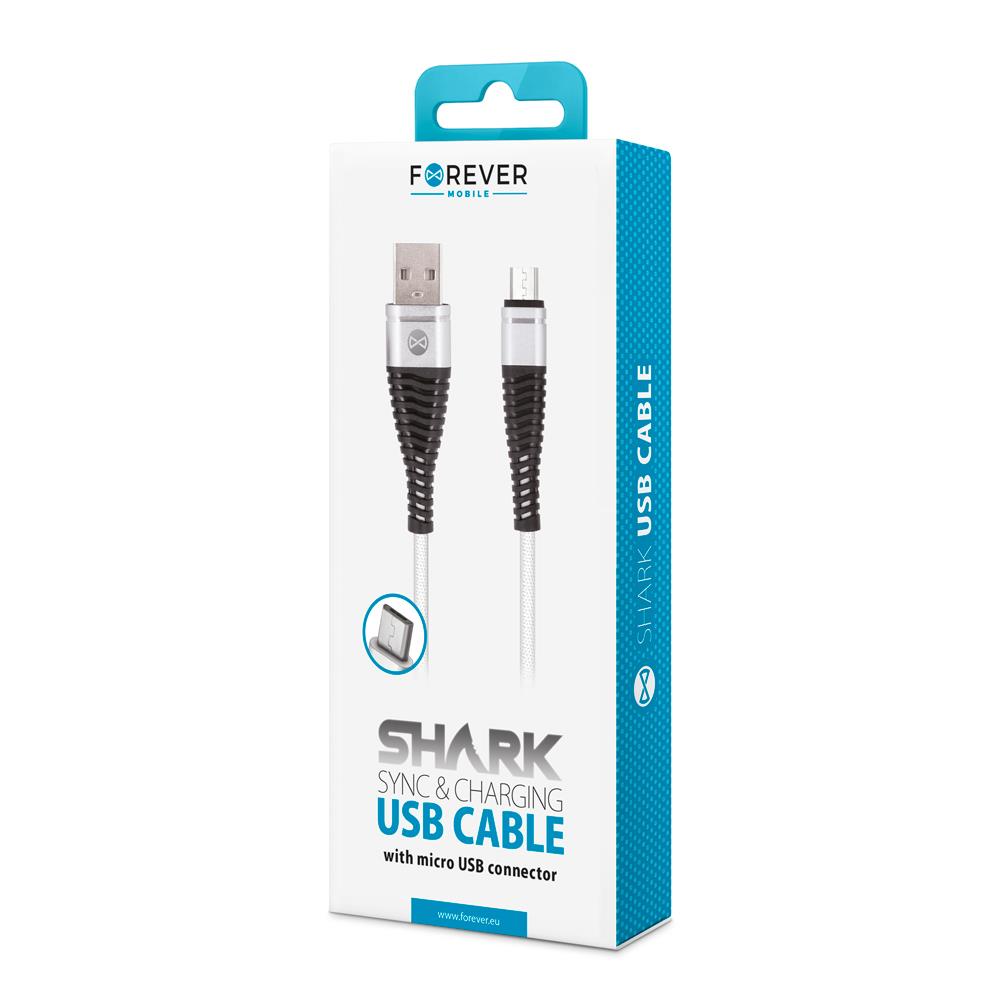 Datový kabel Forever micro USB 1m 2A shark textilní bílý
