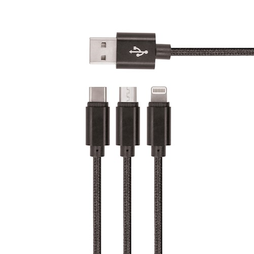 Datový kabel Setty 3v1 microUSB+Lightning+USB-C 1m 2A černý