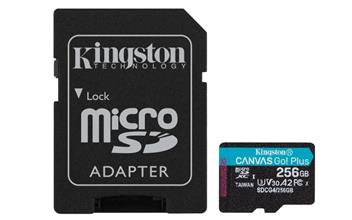 Zobrazit detail produktu Pam�ov� karta 256GB Kingston microSDXC Canvas Go Plus Gen4 200MB/s A2 U3 V30 s adapt�rem