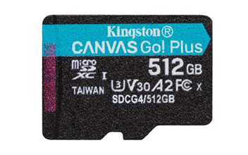 Zobrazit detail produktu Pam�ov� karta 512GB Kingston microSDXC Canvas Go Plus Gen4 200MB/s A2 U3 V30 s adapt�rem